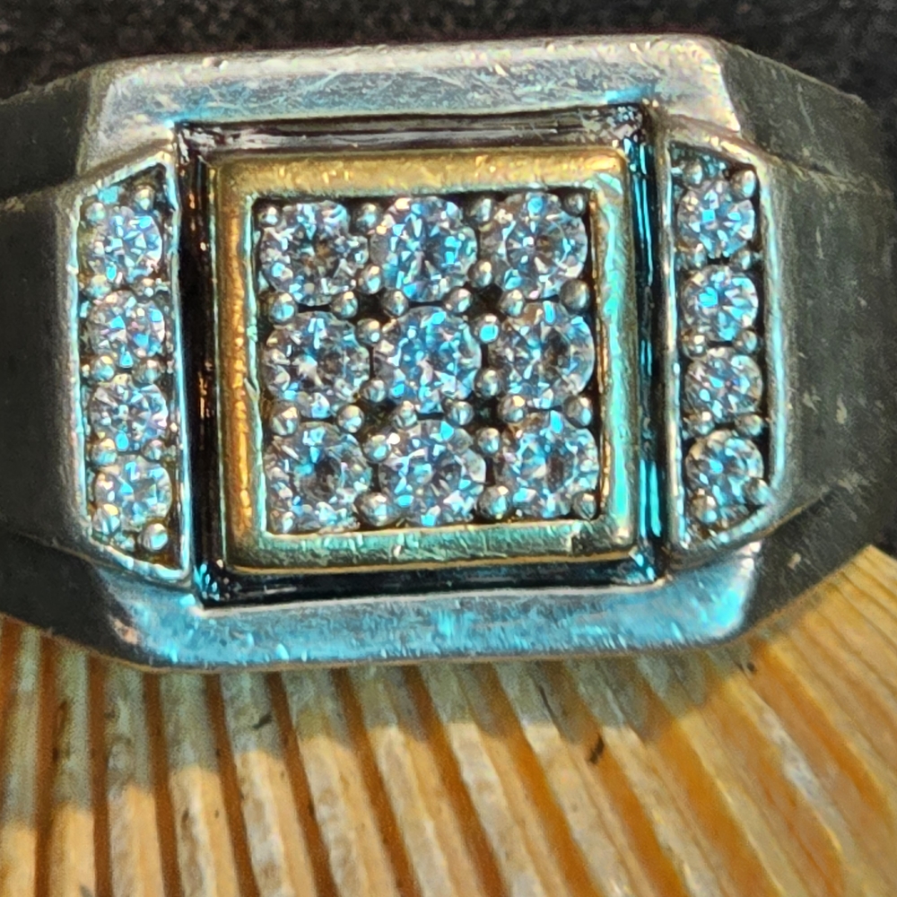 925 Silver & 10K Men's Ring with Cubic Zirconia Size 11 - Picture 2 of 11